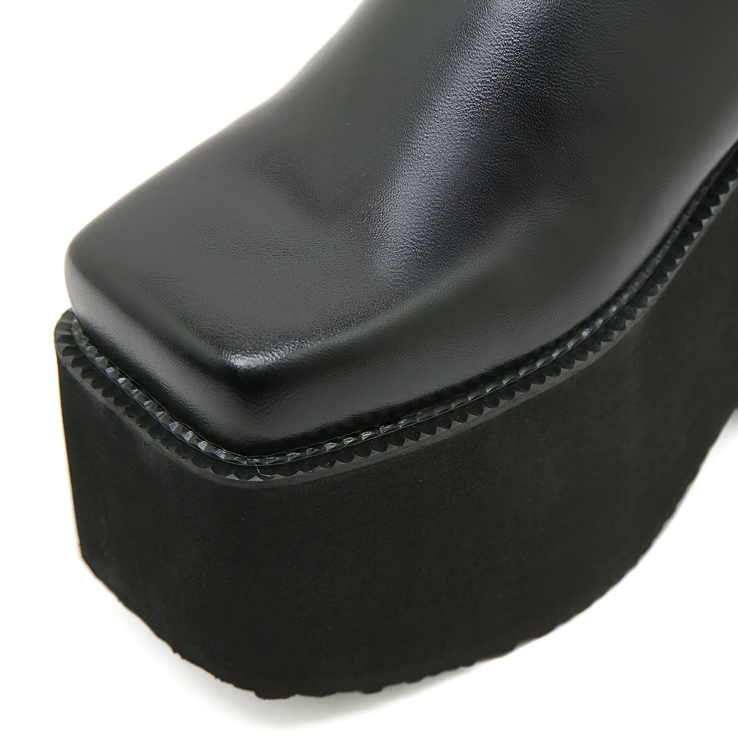 Women Black Square Toe Platform Mules Slip-On Loafers with Thick Heels
