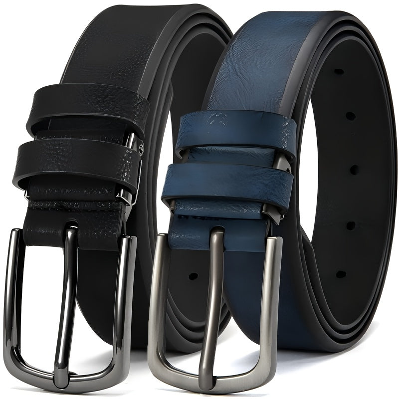 Men's Genuine Leather Belts Adjustable 3.17cm Width Square Buckle for Jeans Dress Pants Black Brown Set