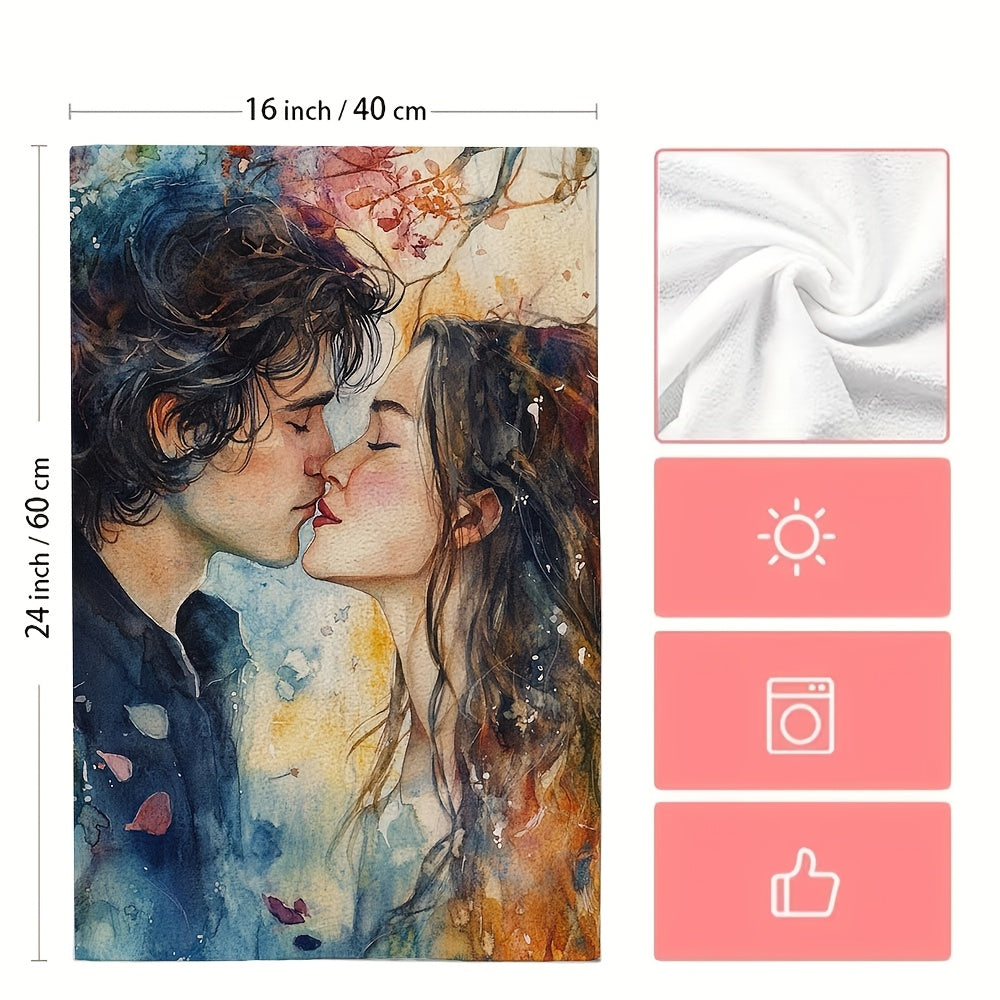Juego de 2 toallas de cocina con estampado de acuarela y canción de amor 16x24 pulgadas absorbentes de poliéster
