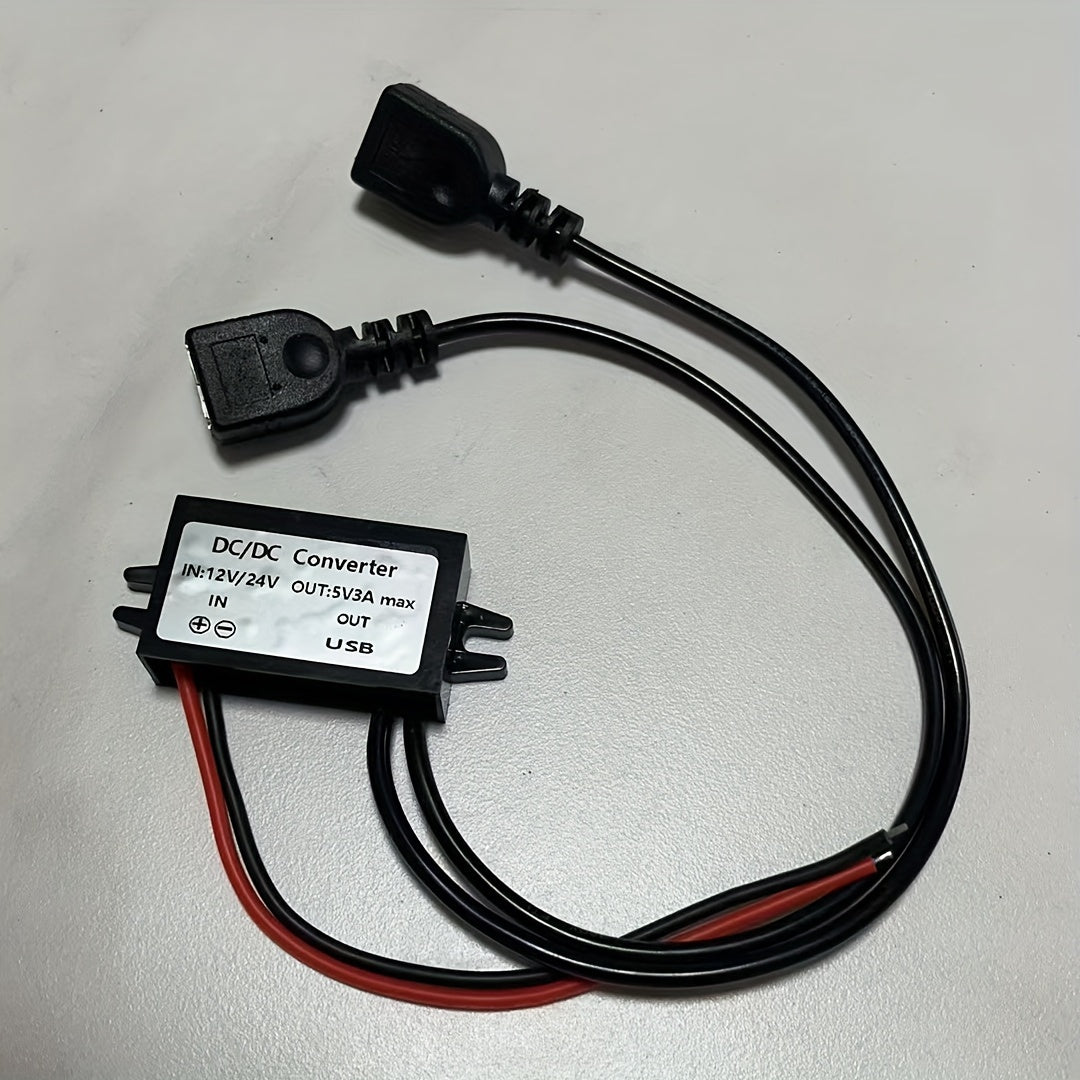 Dual USB 12V 24V to 5V DC Converter Adapter 3A 15W Hard Wiring