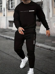 Men's Casual Polyester Letter Print Hoodie Set with Sweatshirt and Jogging Pants