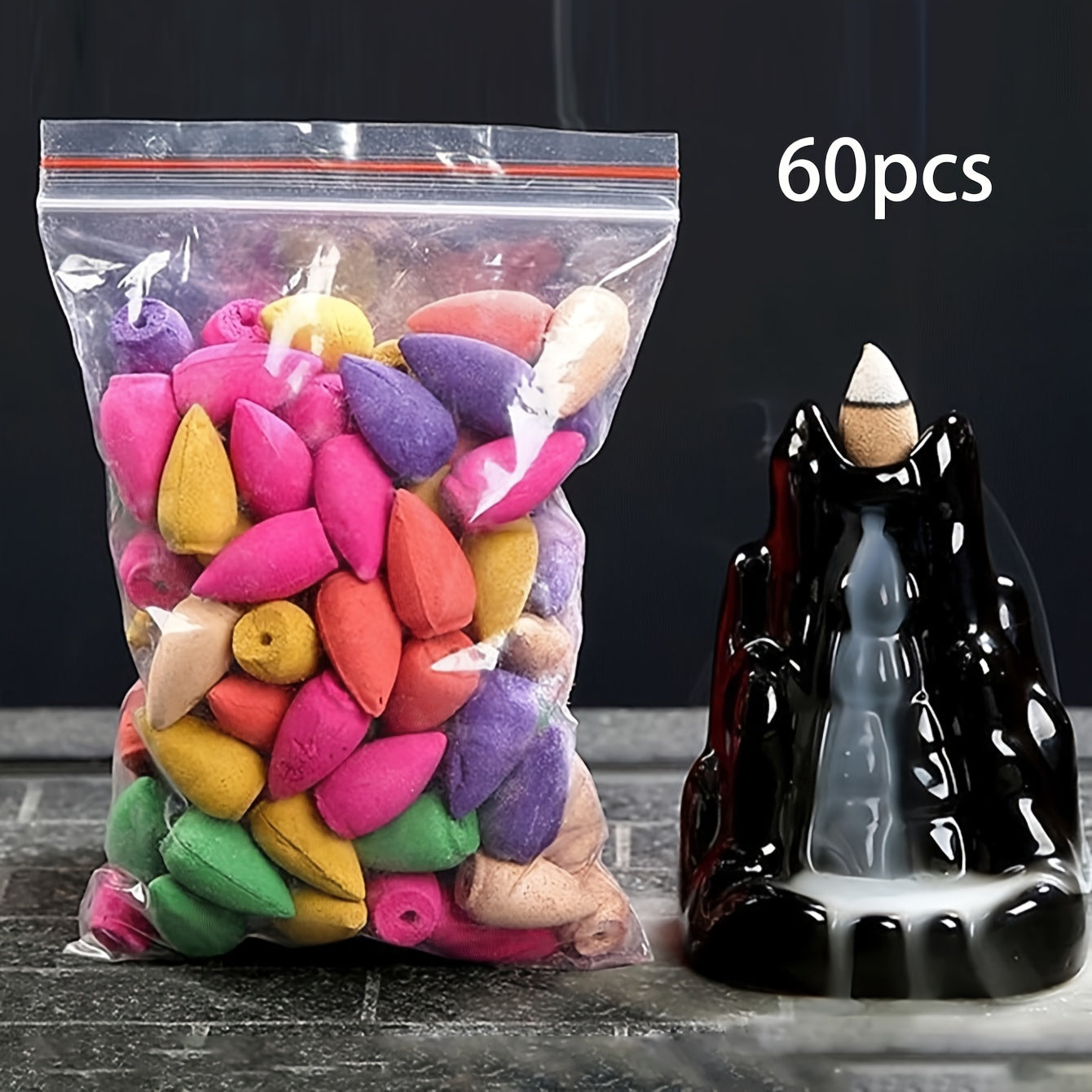 Set of 60 Natural Aromatic Waterfall Incense Cones for Meditation Yoga and Home Cleansing