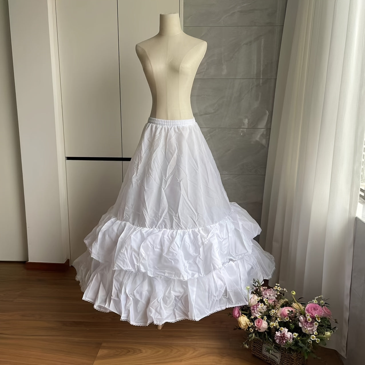 Girls Wedding Dress Crinoline Petticoat with Adjustable Size and 2 Hoop Layers