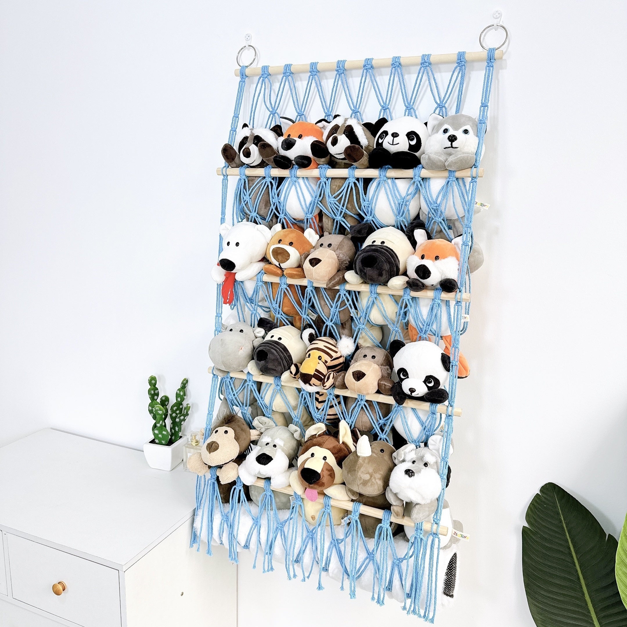 4-Tier Wall Hanging Storage Organizer for Plush Toys and Gifts with Hooks