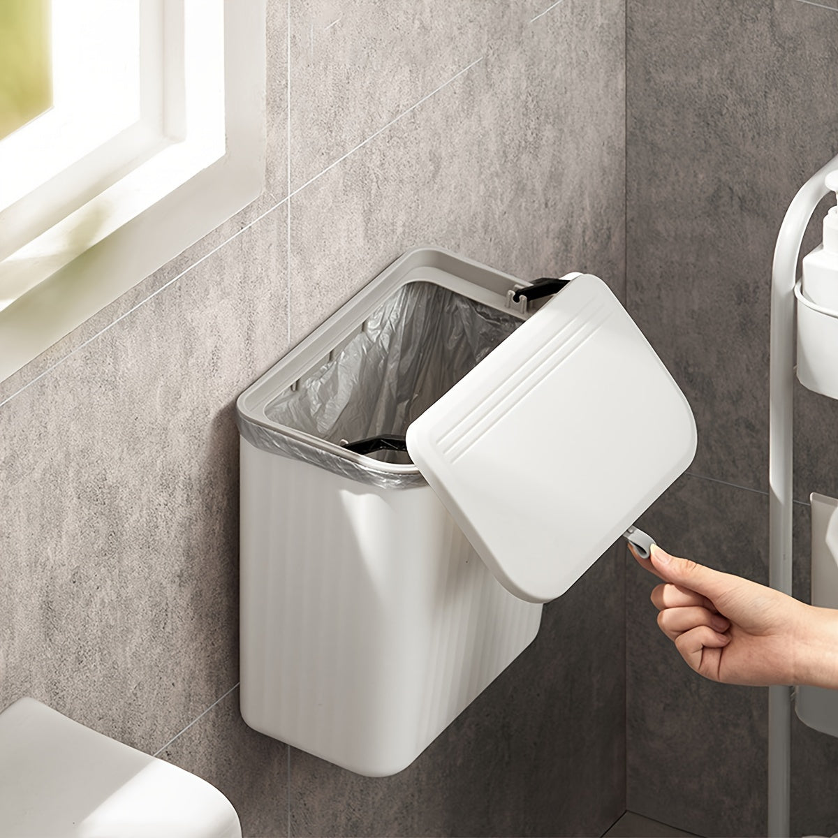 Plastic Wall-Mounted Trash Bin with Toilet Paper Storage Square Space-Saving