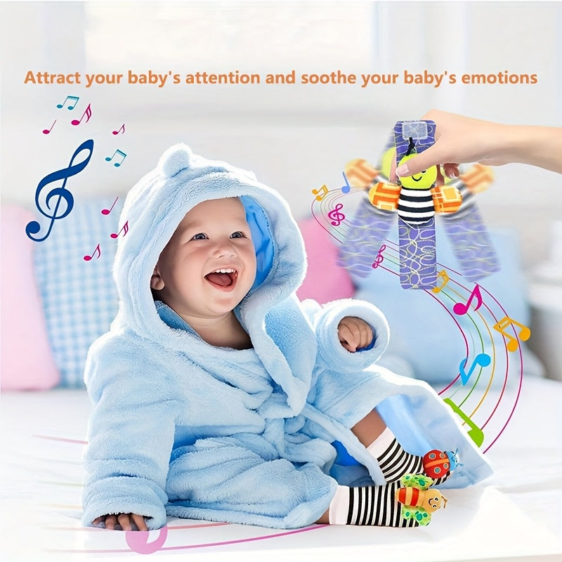 Baby Toy Set for Newborns and Infants Soft Plush Wrist Rattle Foot Detector Sock Musical Note Design