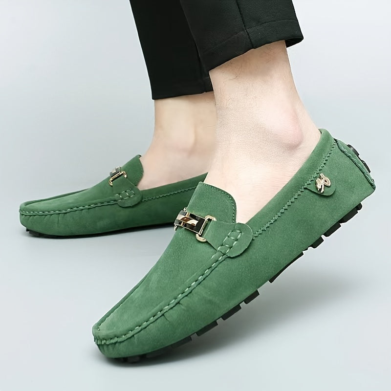 Men's Metallic Moccasin Loafers Non-Slip Slip-On Shoes for Spring and Summer