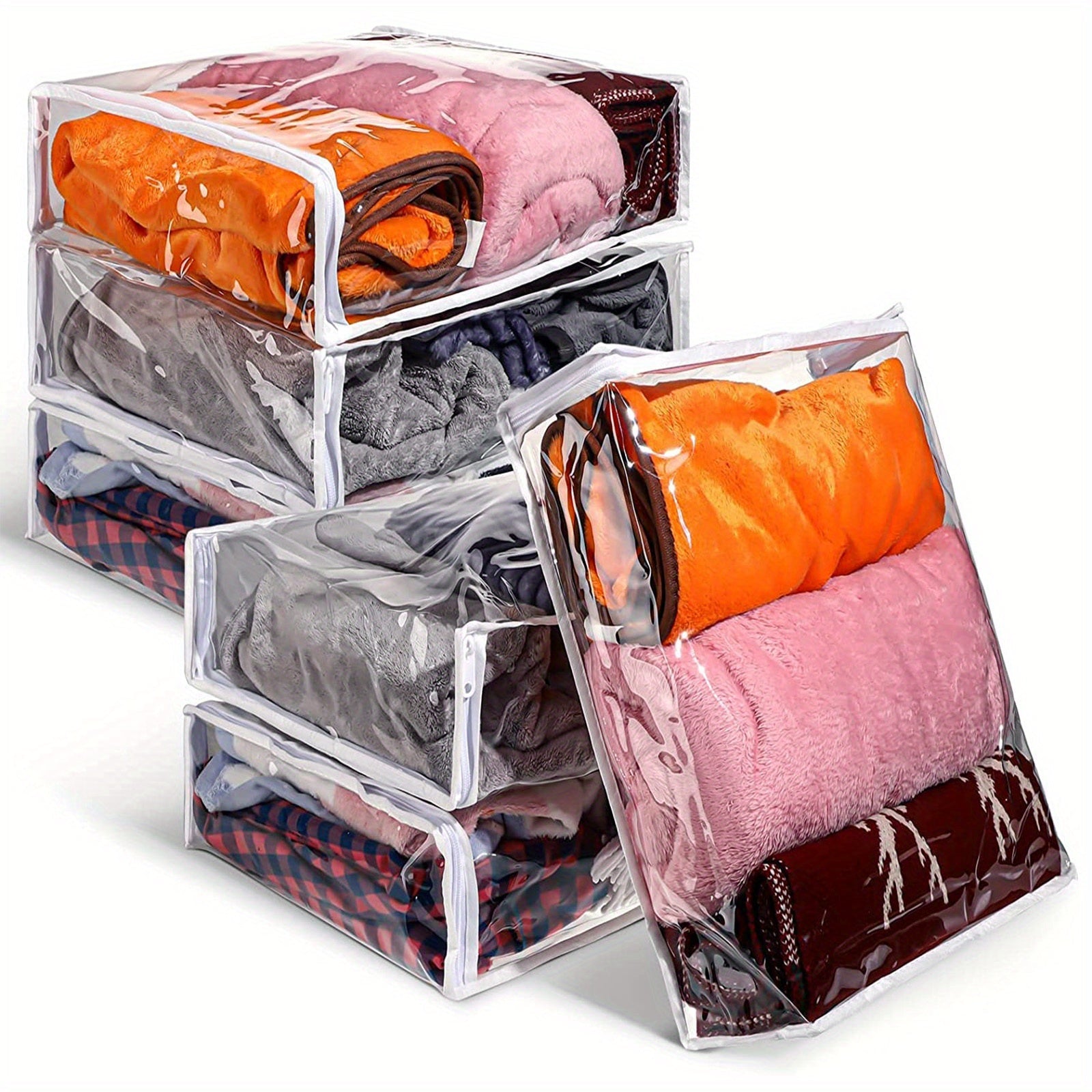 6-Pack Transparent Zippered Storage Bags for Organizing Clothes Bedding and Household Items