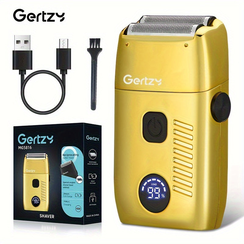 Men's Electric Razor Trimmer with LCD Display USB Rechargeable Stainless Steel Blades Golden Design