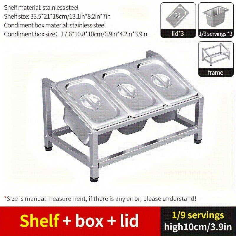 Stainless Steel Spice Organizer with Condiment Containers for Kitchen and Restaurant Use