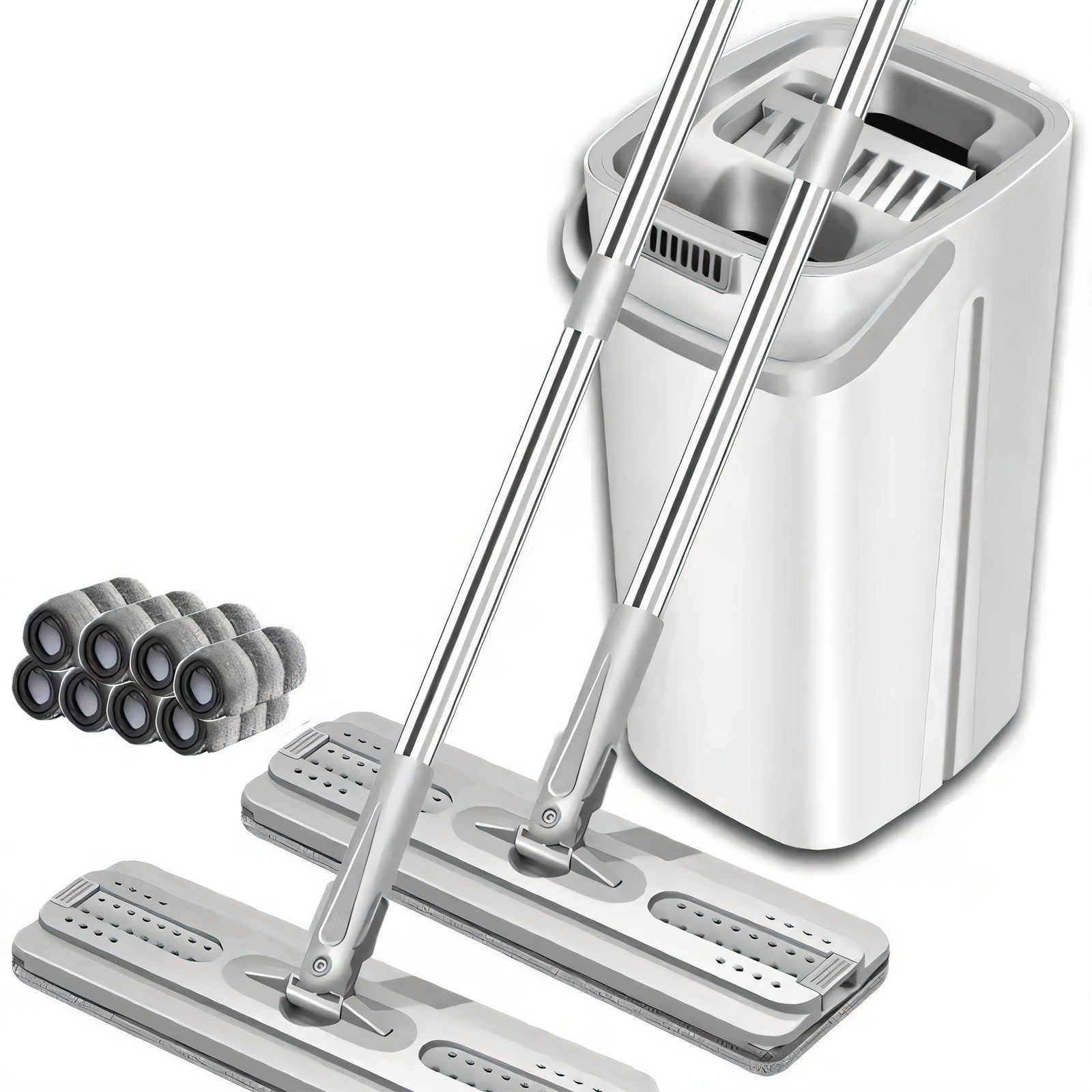 2-Piece Microfiber Mop Set with Telescopic Handle and 8 Pads for Wet Dry Cleaning