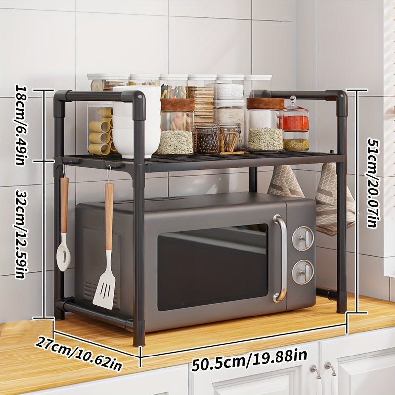 Organizador de cocina multifuncional con asa y ganchos, estantes ajustables