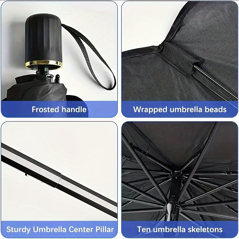 Sombrilla de sol para coche de titanio plateado universal, protector de parabrisas delantero, enrollable