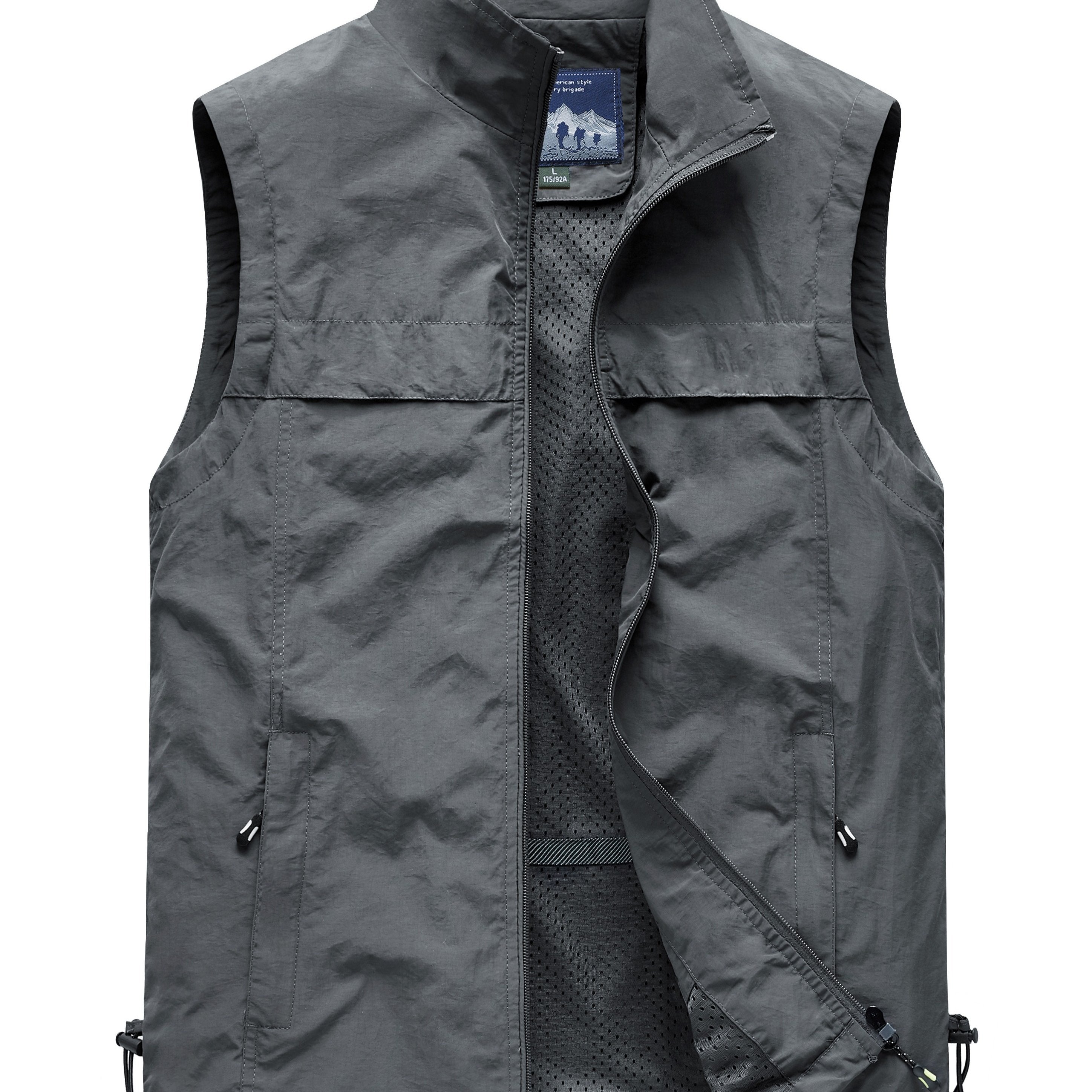 Men's Sleeveless Outdoor Vest with Stand Collar Drawstring Nylon Polyester Casual