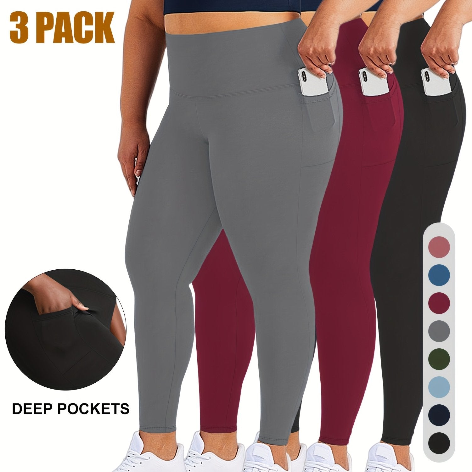 Women High-Waist Leggings with Deep Pockets 9/3 Length 4-Way Stretch