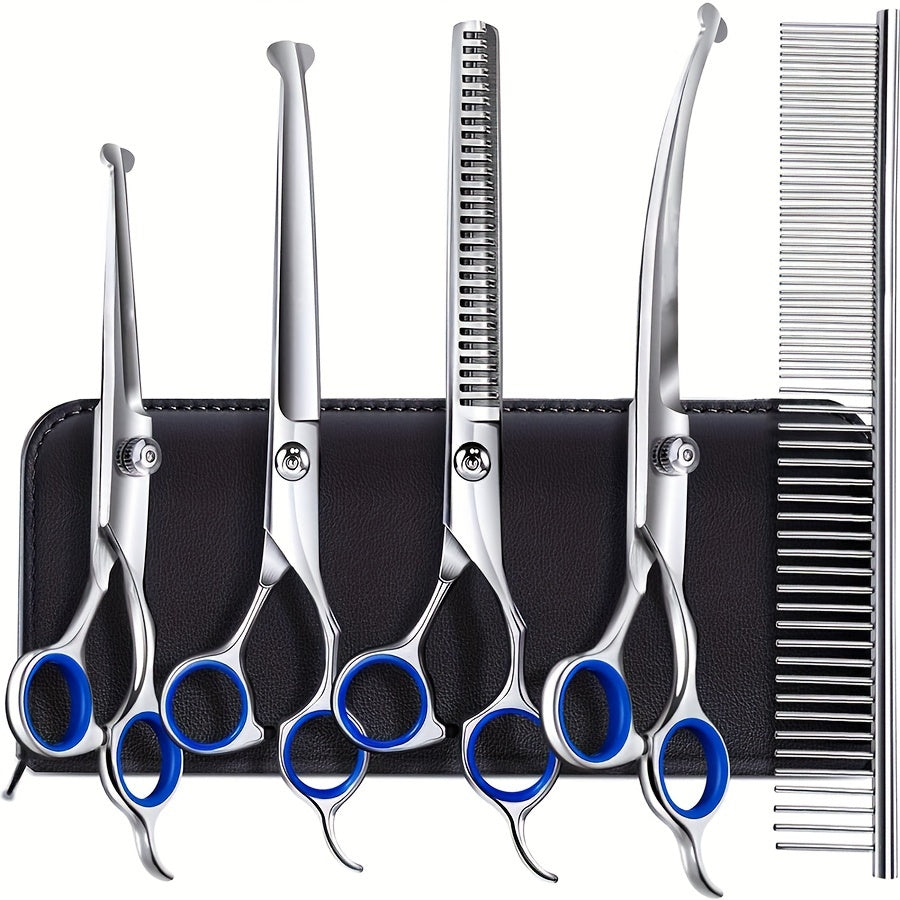 6-Piece Stainless Steel Pet Grooming Scissors Set for Dogs and Cats