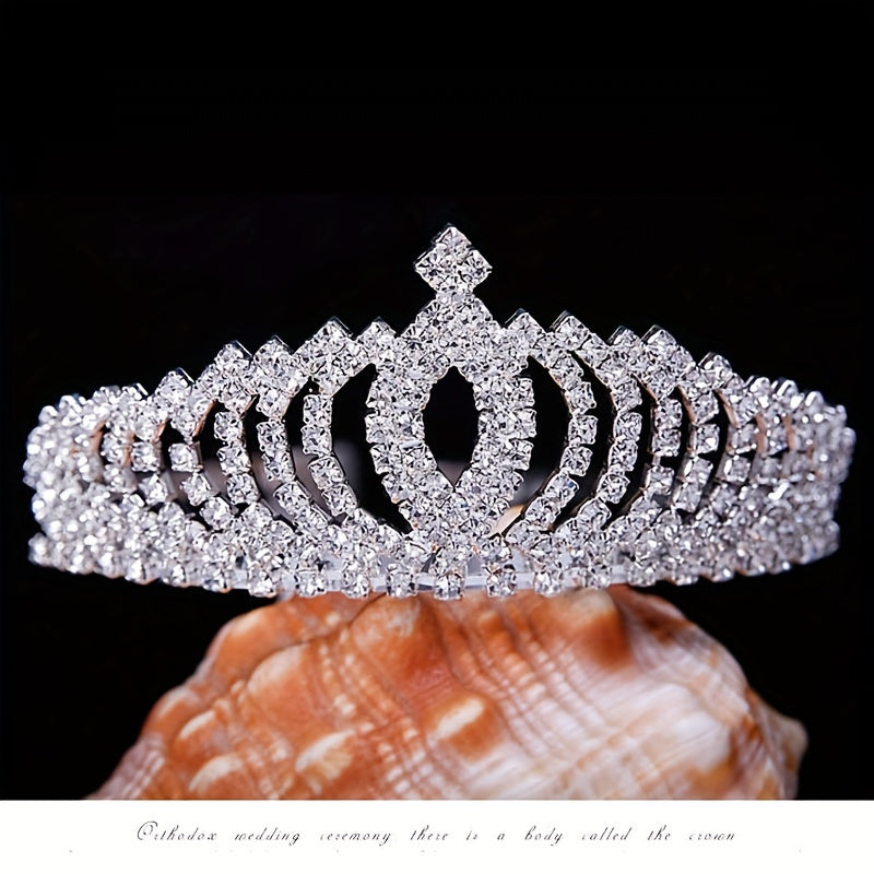 Princess Tiara Headband with Rhinestones for Weddings and Events 12.5x4.5 cm