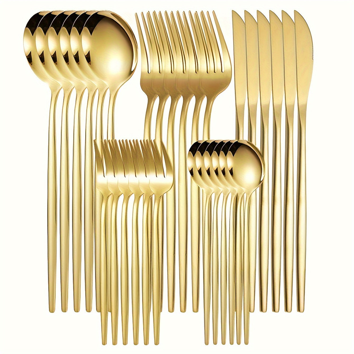 30-Piece Gold Stainless Steel Cutlery Set for Home and Restaurant Use