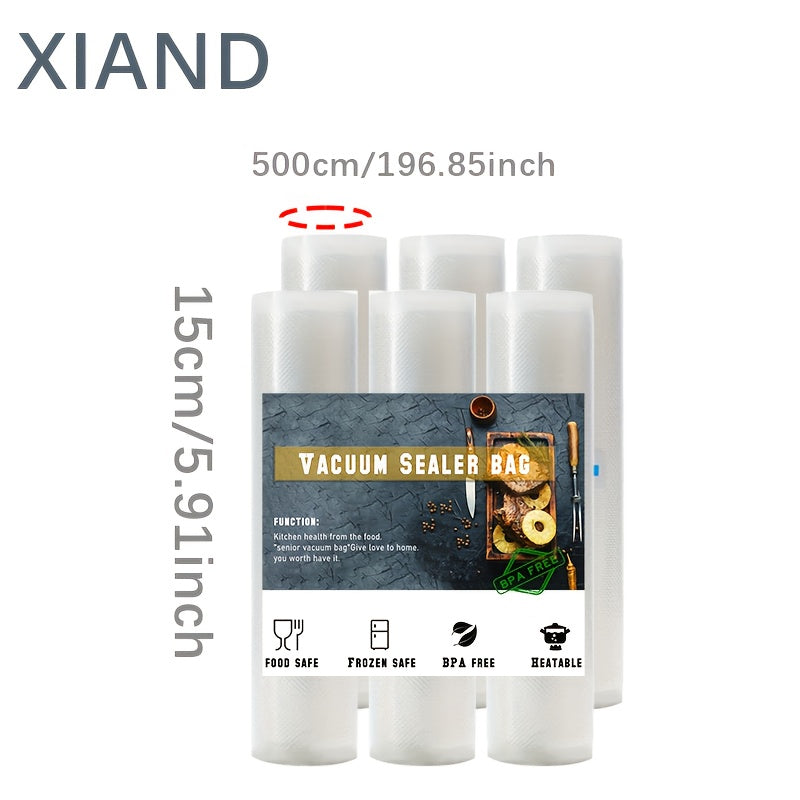 6-Pack Vacuum Sealer Bags, Plastic, Cut-to-Size, Transparent for Kitchen and Restaurant