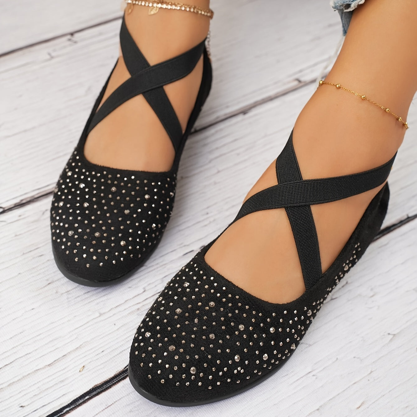 Women's Rhinestone Pattern Slip-On Wedge Shoes Light Comfortable