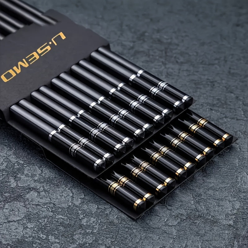 Set of 5 Reusable Alloy Chopsticks with Embossed Great Wall Pattern for Noodles Sushi and Ramen