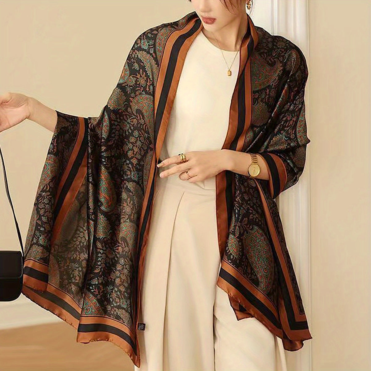 Paisley chopilgan sharf, ayollar uchun sun'iy ipak shalvar, kundalik tashqarida sayohat qilish, plyaj uchun yopishqoq