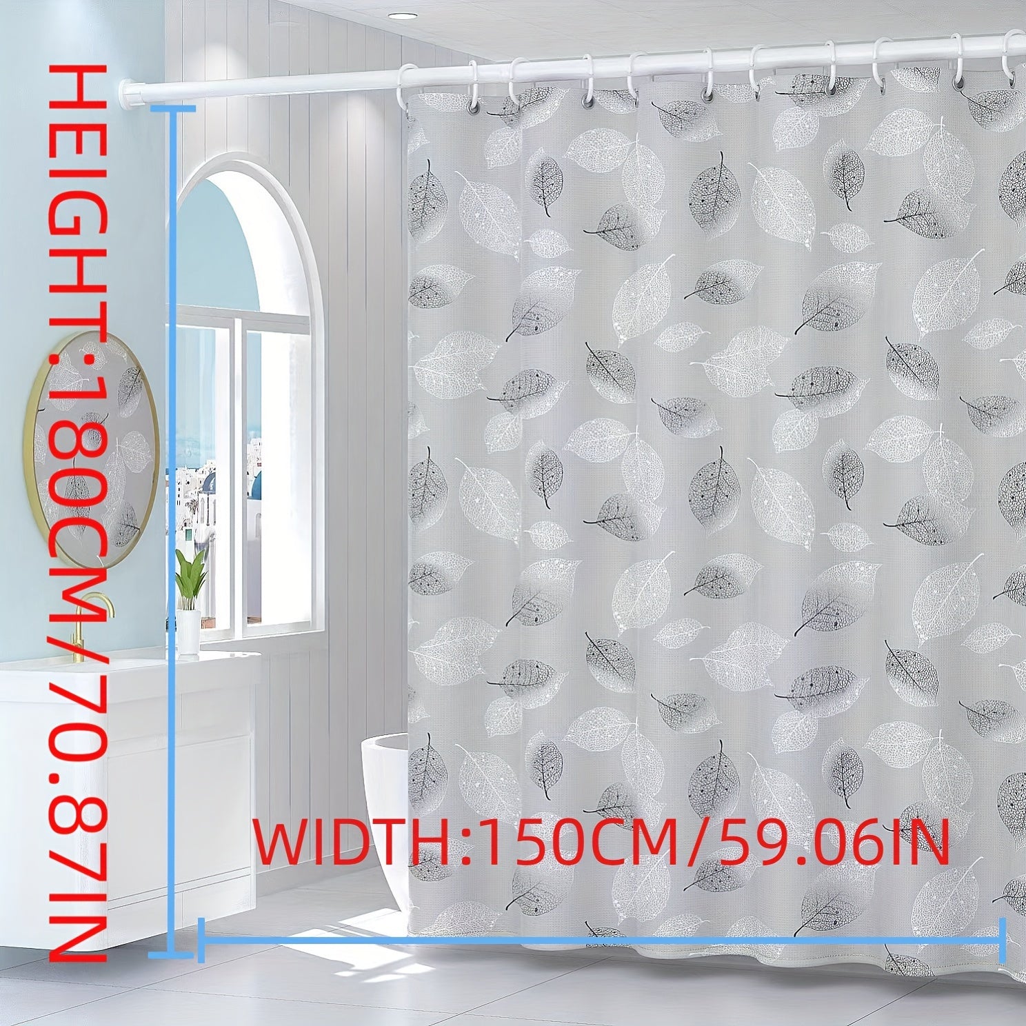 Autumn Leaves Water-Resistant PEVA Shower Curtain with Woven Leaf Pattern and Reinforced Grommets