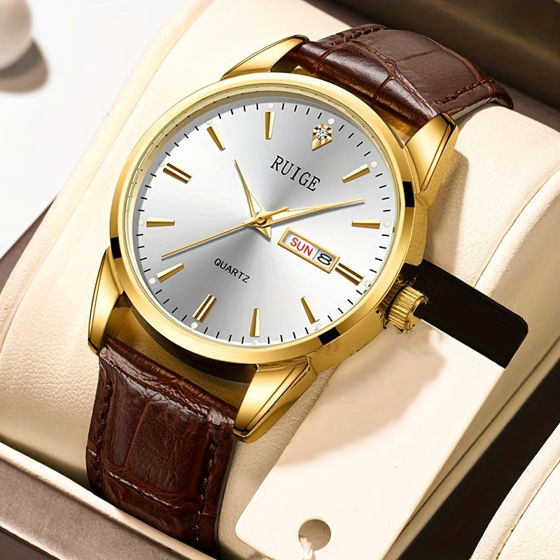 Men's Quartz Wristwatch with Leather Strap for Casual and Business Wear