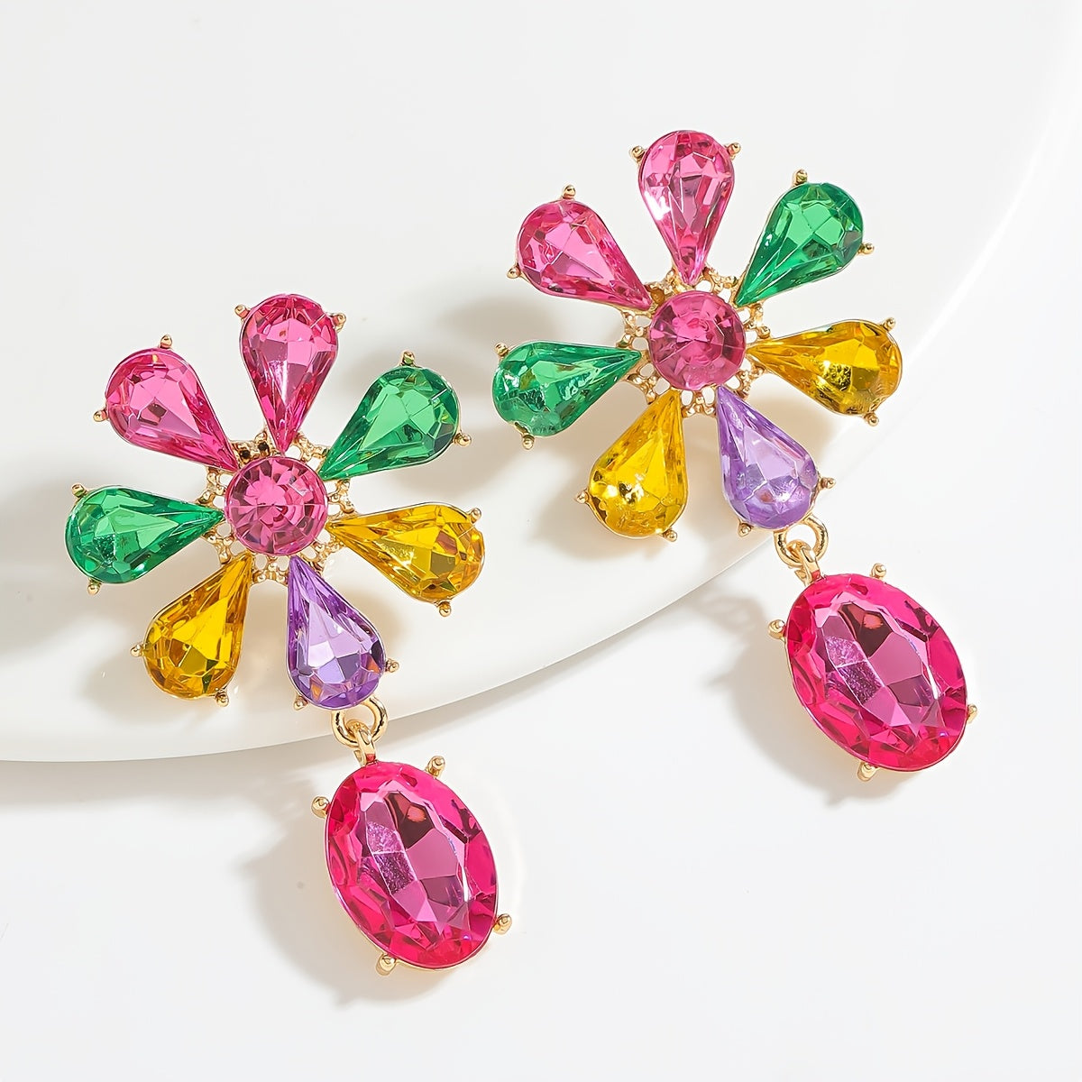 Women's Rhinestone Floral Drop Earrings Alloy Dangles Stainless Steel Posts for Parties and Gifts