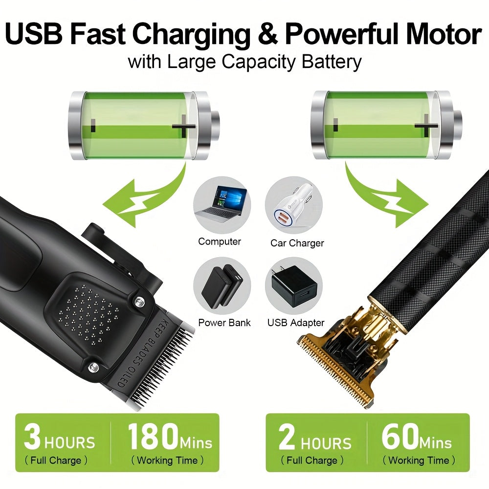 USB Rechargeable Hair and Beard Trimmer Set with Lithium Battery and Accessories