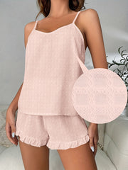 Women's Tartan Pajama Set Sleeveless Top Ruffled Shorts All-Season Polyester Knit
