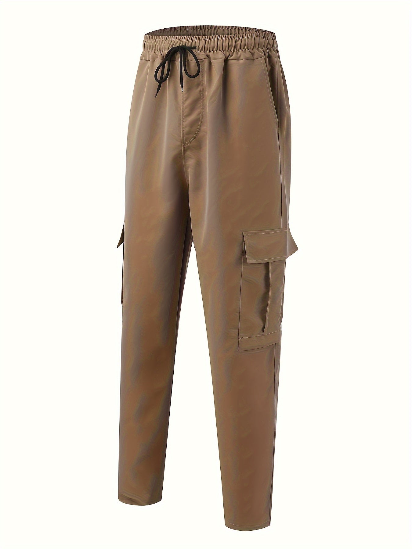 Men's Olive Green Cargo Pants Lightweight Twill with Side Pockets Adjustable Waist All-Season