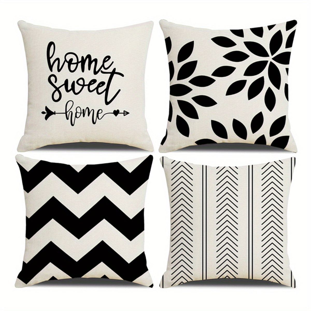 Four Piece Square Cushion Cover Set with Zipper Printed Pillowcases for Living Room and Bedroom Decor