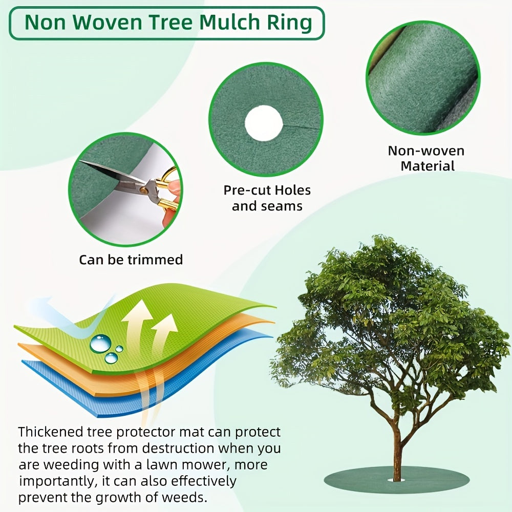 Green Reusable Tree Protector Rings Set of 6 Non-Woven Weed Barrier Mats Root Protection
