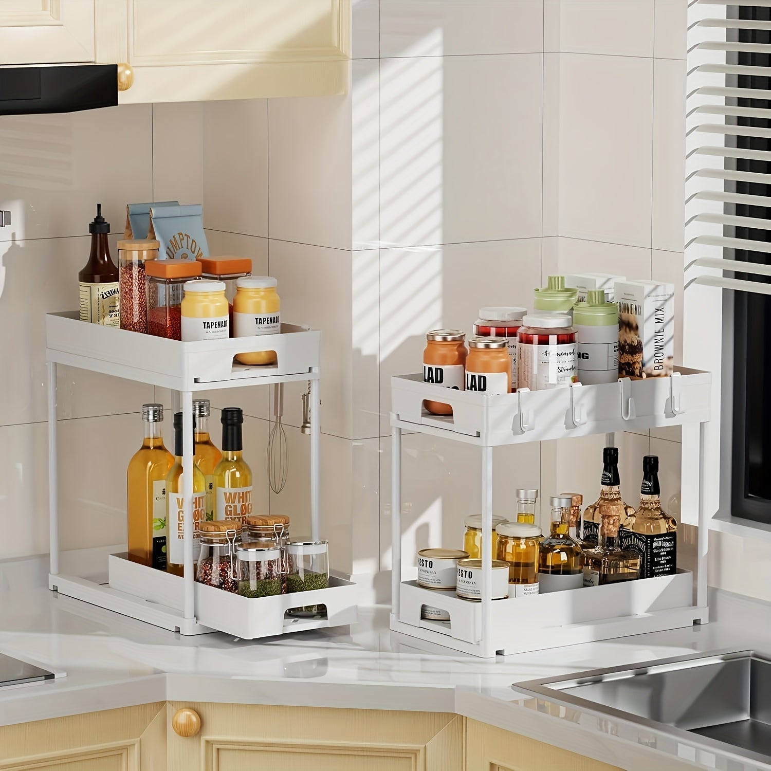 Organizador de armario con extracción de plástico con cajones para almacenamiento en cocina y baño