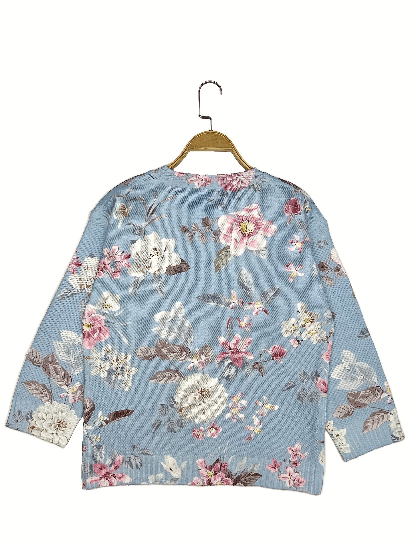 Кардиган с цветочным принтом больших размеров, длинные рукава, открытая передняя часть, свитер для весны и осени