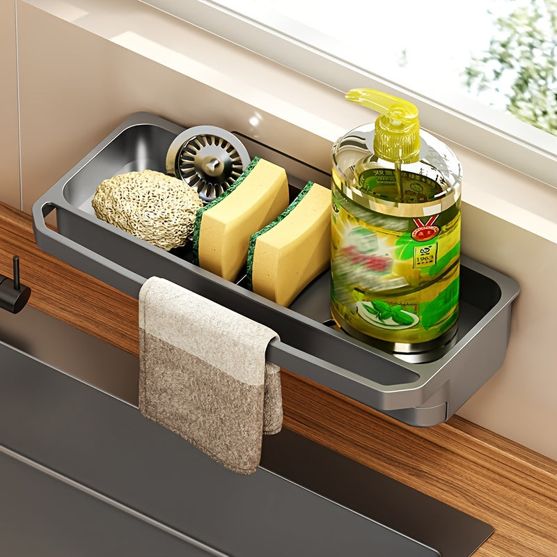 Wall-Mounted Sink Drain Rack with Dish Cloth and Sponge Holder Kitchen Bathroom Storage