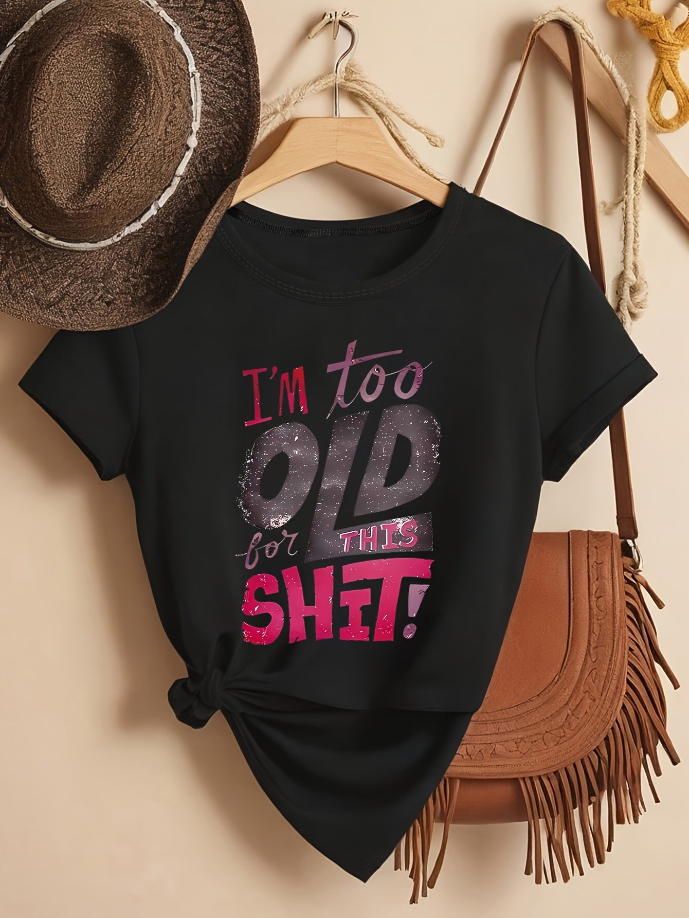 Women's Letter Print T-Shirt White Round Neck Casual Top for Spring Summer Autumn