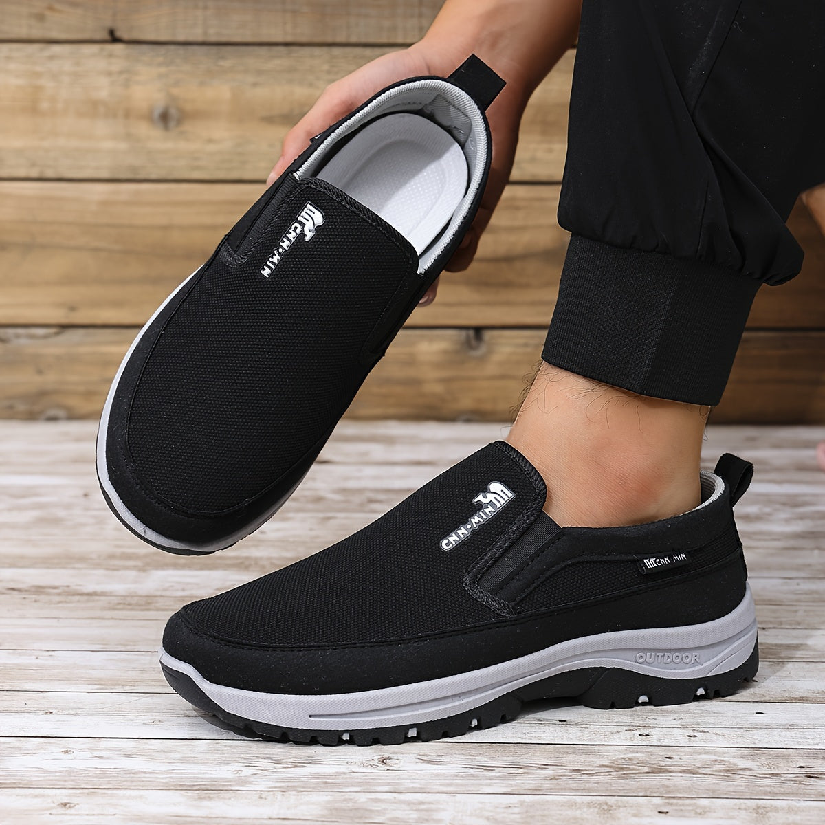 Men's Breathable Knit Slip-On Sneakers for Outdoor Hiking in Gray Black Navy Blue Brown