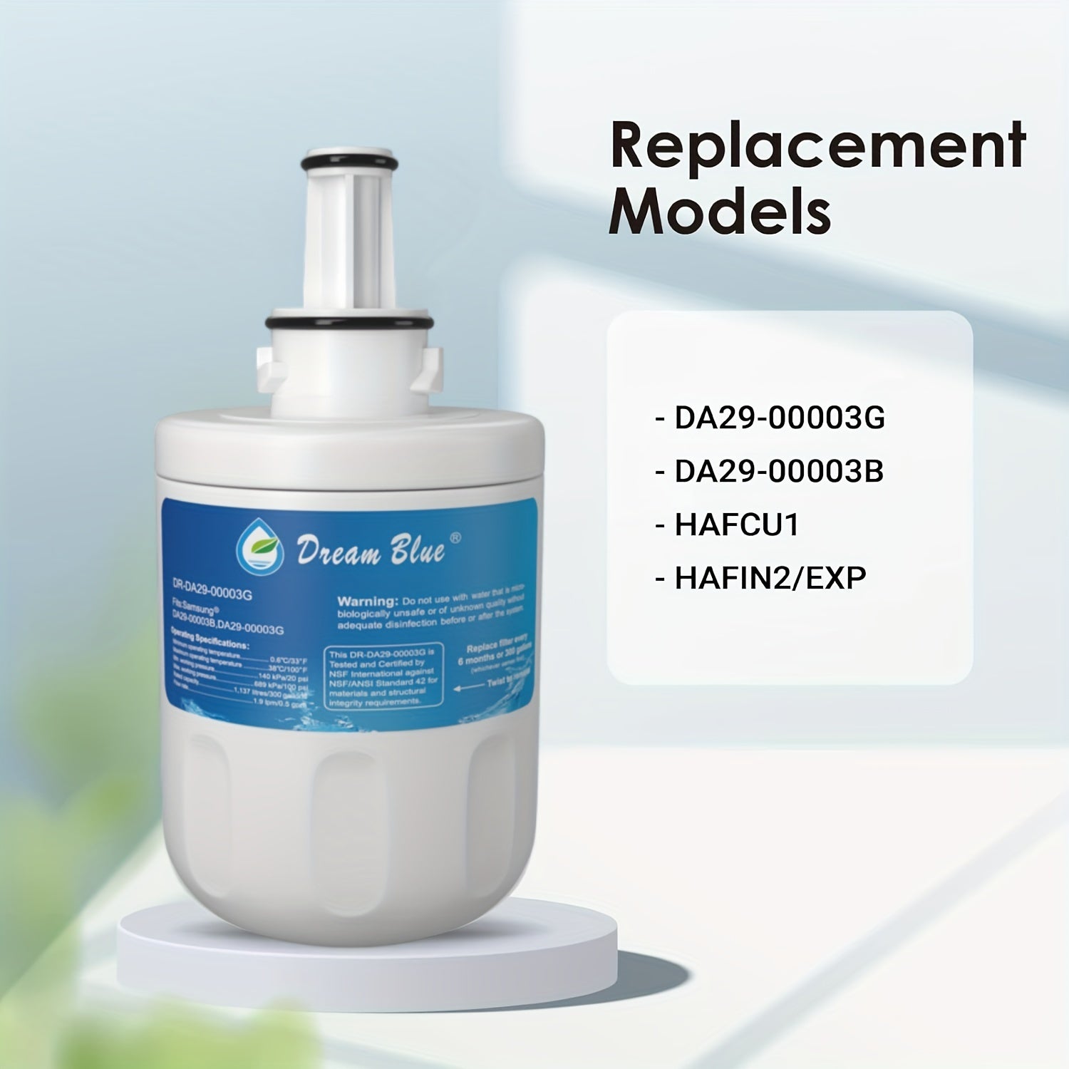 Samsung modellari uchun NSF sertifikatlangan almashtirish uchun Moviy sovutgich suvi filtri