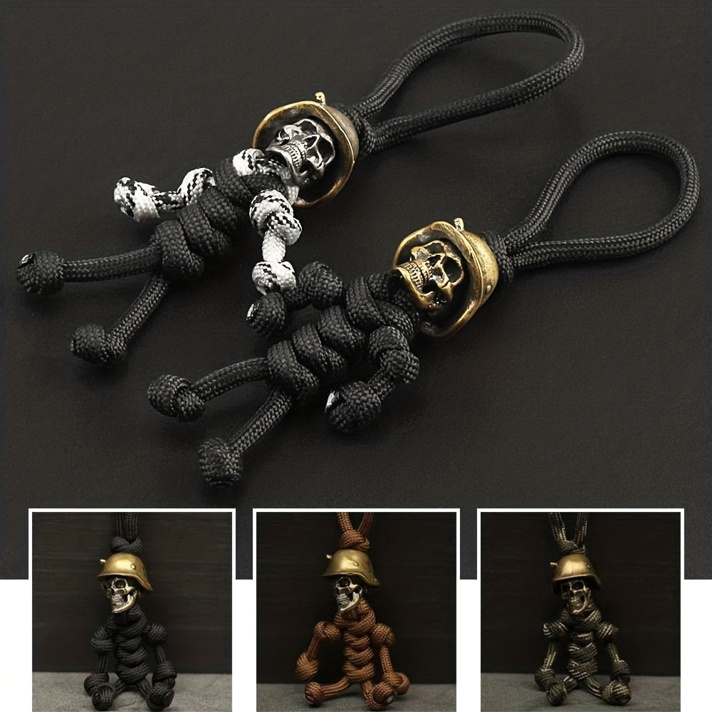 Unique Handmade Paracord Keychain with Skull Head Soldier Pendant Outdoor EDC Tool