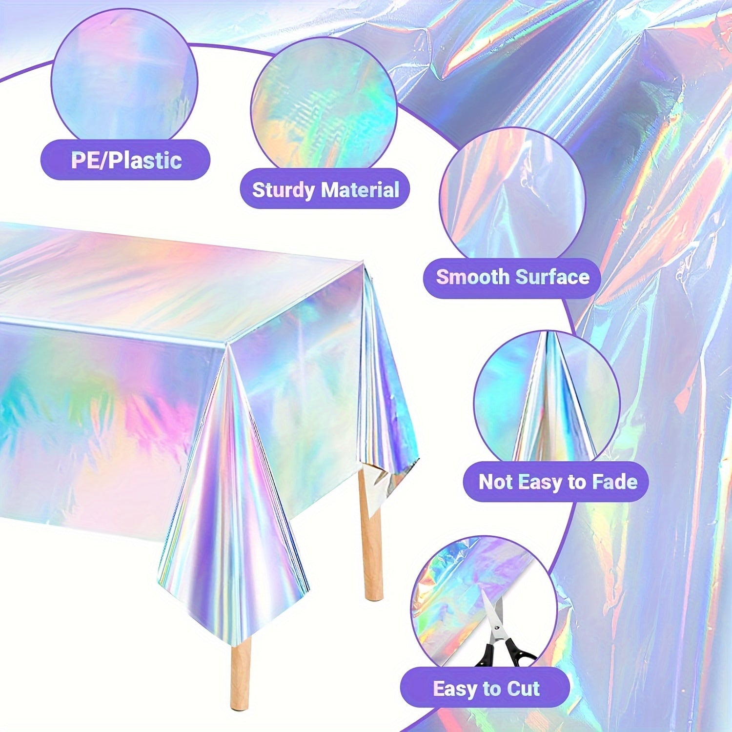 Holographic Laser Iris Party Tablecloth 137cm x 183cm for Events