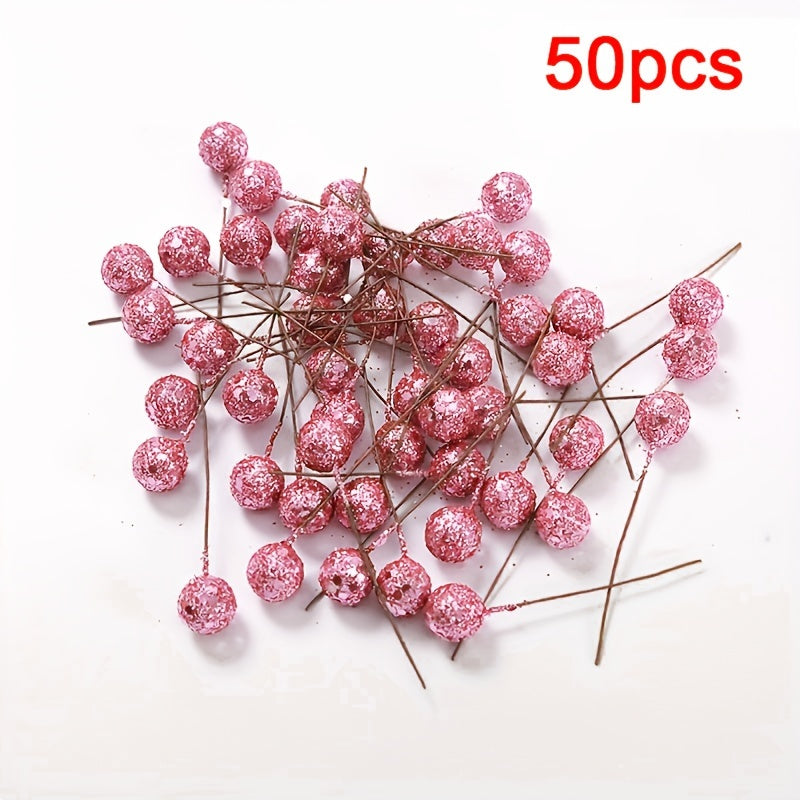 Artificial Holly Berries on Wire for Christmas Decorations 50 Pack
