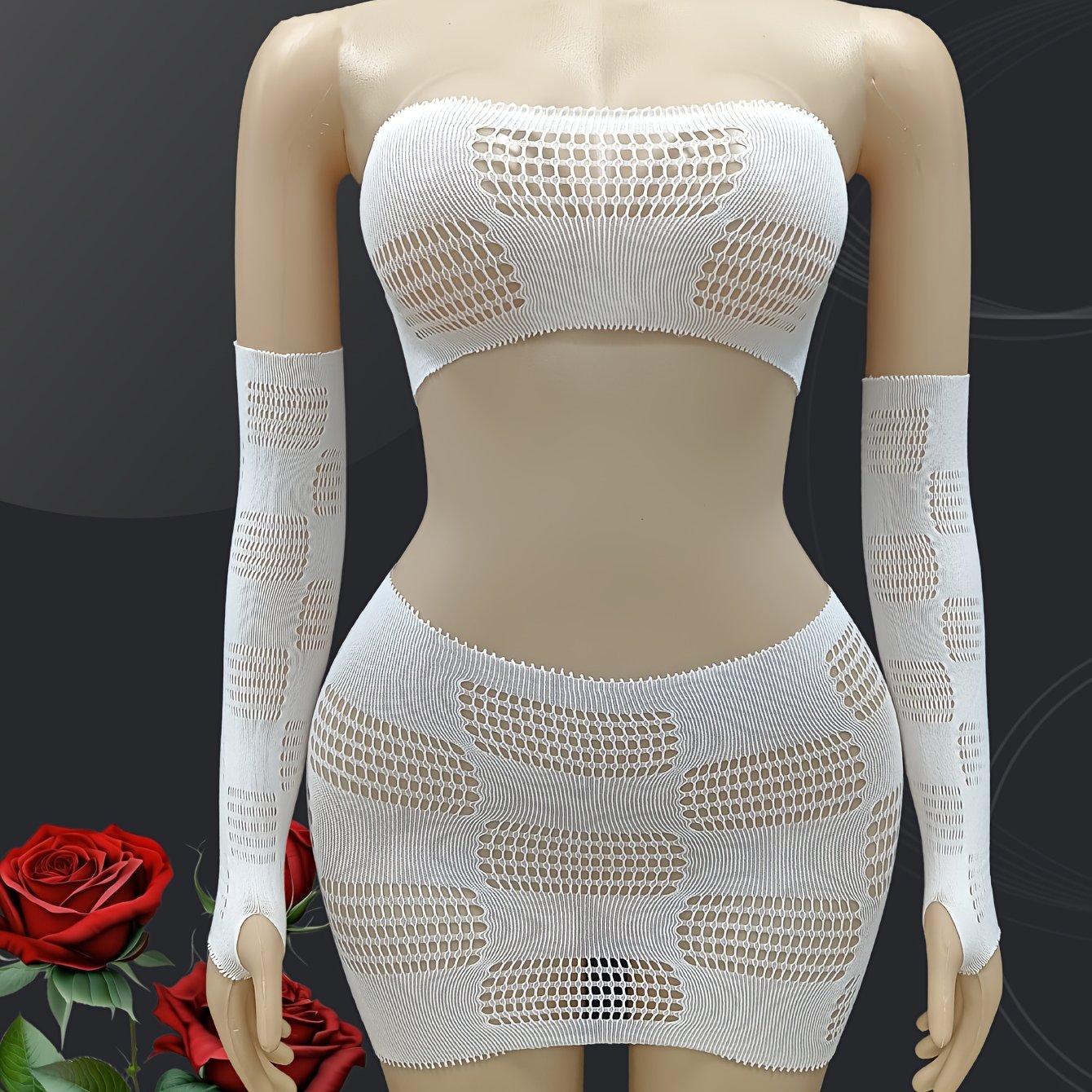 Plus Size Mesh Cutout Skirt Set With Sheer Camisole and Sleeve Cover