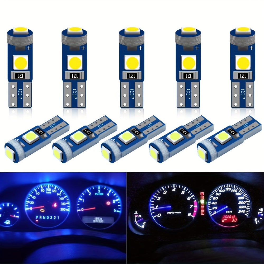 10 Pieces T5 LED Car Dashboard Lights Interior Lamp 12V Bright White