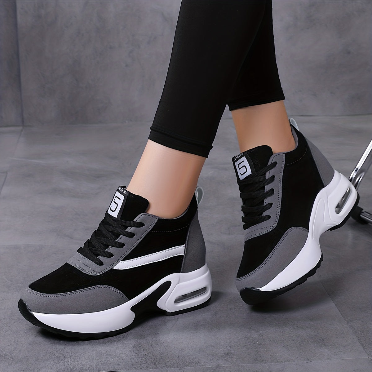 Zapatillas casual de colorblock para mujer con cordones, de caña baja y antideslizantes