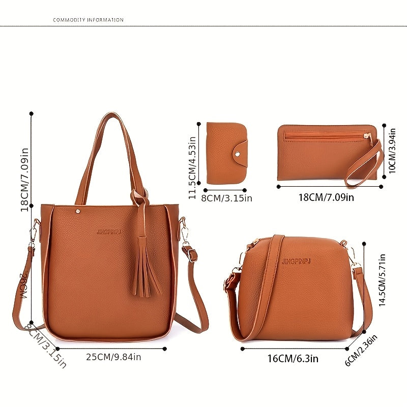 Ona va qiz uchun 4 ta bo'lakli PU sumka to'plami, qora, kundalik, shahar uslubida