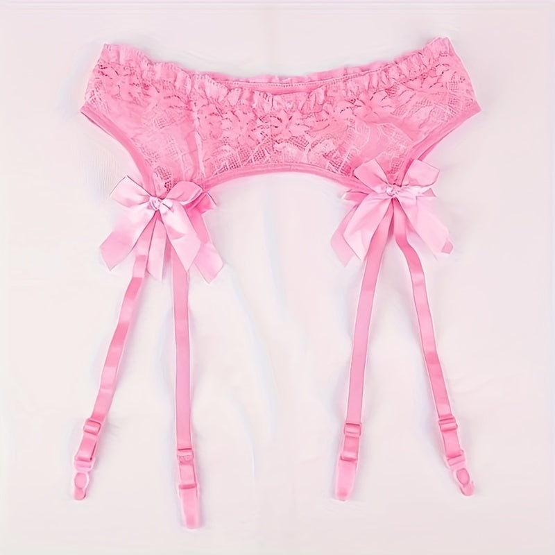 Lace Garter Belts with Clips Mesh Suspenders for Thigh-High Stockings Solid Colors