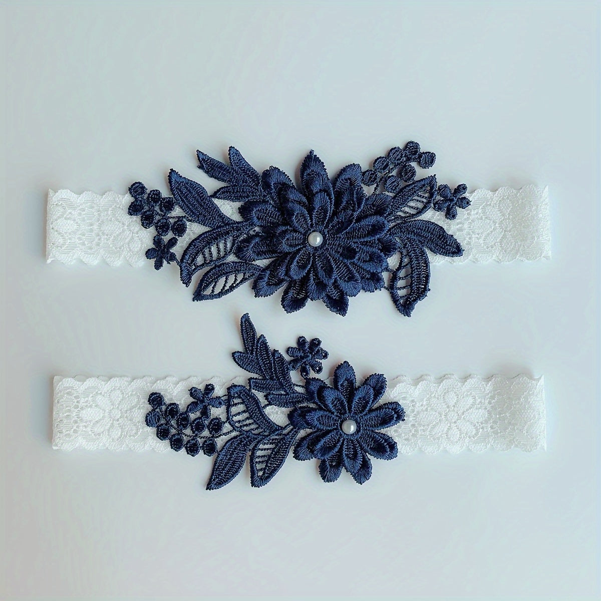 Wedding Garter Set Lace Bridal Garter Belt with Faux Pearl Decorations and Floral Design