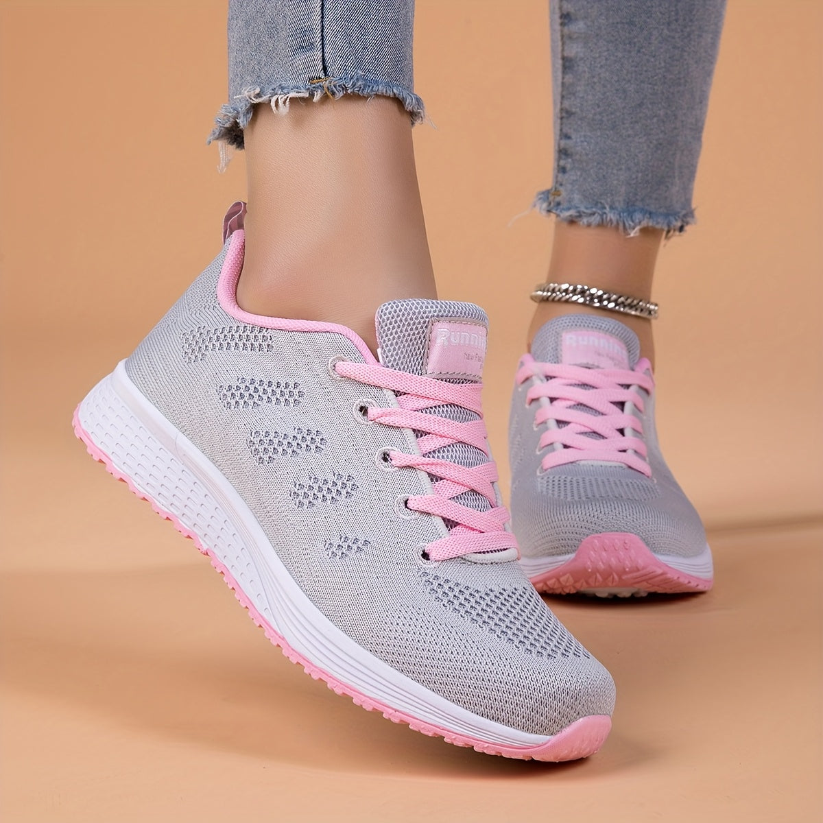 Women's Breathable Mesh Running Shoes Casual Sneakers Pink Gray Lightweight